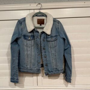 Women's Blue Denim Jacket with White Sherpa Collar